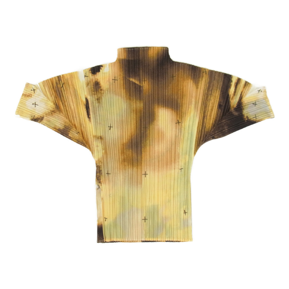 PLEATS PLEASE プリーツプリーズ イッセイミヤケ PP92-JK085 プリーツ加工 総柄 ボトルネック カットソー 半袖 イエロー イエロー系 3【美品】【中古】