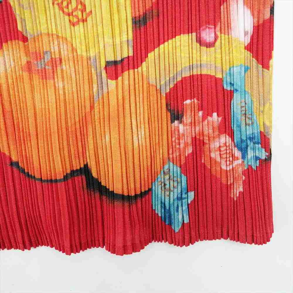 PLEATS PLEASE プリーツプリーズ イッセイミヤケ PP81-JH741 プリーツ加工 CHINESE NEW YEAR DRAGON チャイナ 縁起柄 中国龍 ボトルネック ノースリーブ ワンピース レッド系 マルチカラー系 3【美品】【中古】