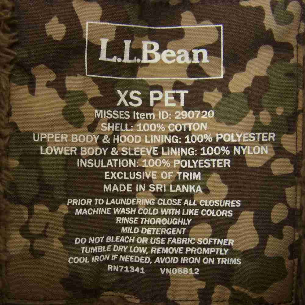L.L.Bean エルエルビーン 290720 中綿 ボア ジャケット モッズコート 迷彩 カモ カーキ系 XS【中古】