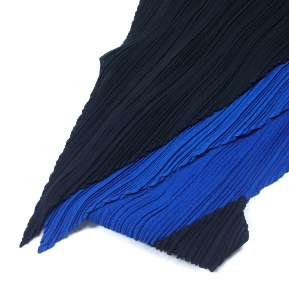 PLEATS PLEASE プリーツプリーズ イッセイミヤケ PP64-AD021 プリーツ加工 カラー 切替 スカーフ ブルー × ブラック【美品】【中古】
