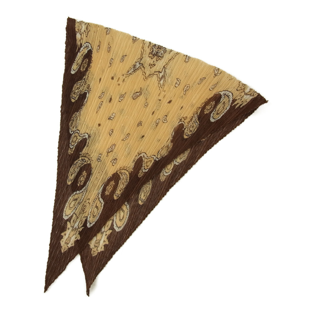 PLEATS PLEASE プリーツプリーズ イッセイミヤケ PP91-AD021 プリーツ加工 バンダナ ペイズリー柄 メッシュ スカーフ ブラウン系【美品】【中古】