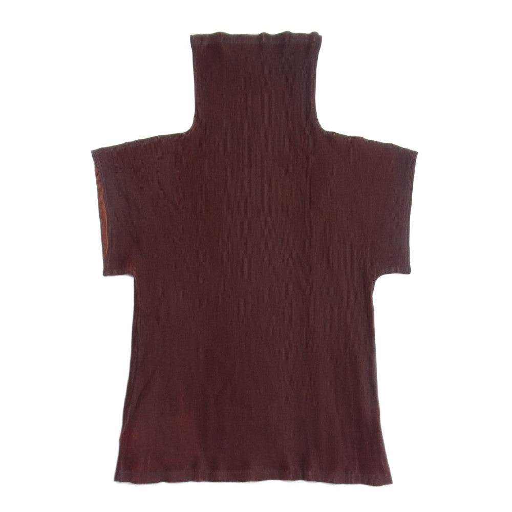 PLEATS PLEASE プリーツプリーズ イッセイミヤケ PP23-FK705 プリーツ加工 細プリーツ タートルネック ドルマンスリーブ 半袖 カットソー ブラウン系 3【美品】【中古】