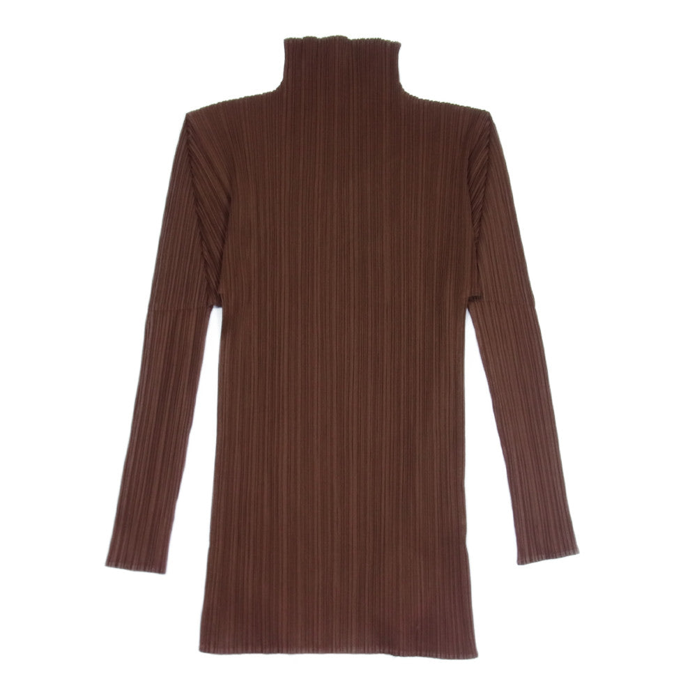 PLEATS PLEASE プリーツプリーズ イッセイミヤケ PP74-JK604 プリーツ加工 ボトルネック ロング カットソー 長袖 ブラウン 3【美品】【中古】