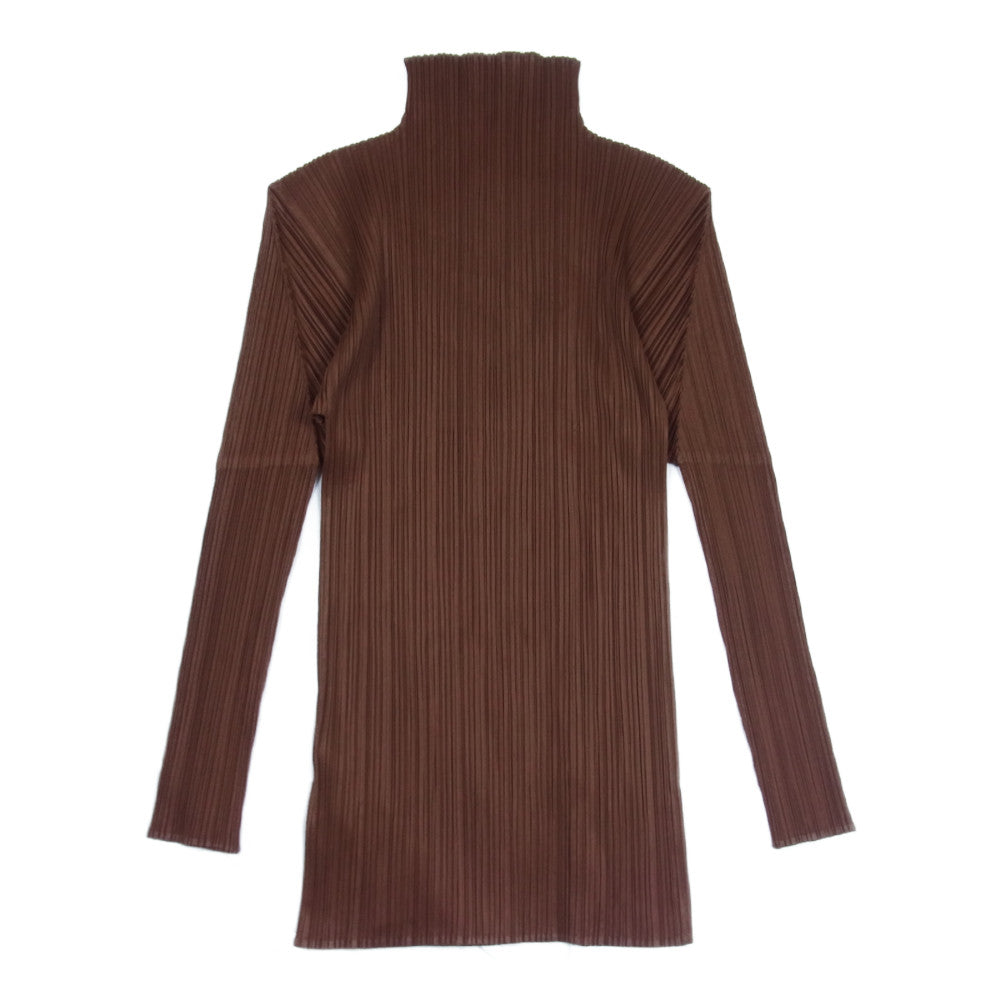 PLEATS PLEASE プリーツプリーズ イッセイミヤケ PP74-JK604 プリーツ加工 ボトルネック ロング カットソー 長袖 ブラウン 3【美品】【中古】