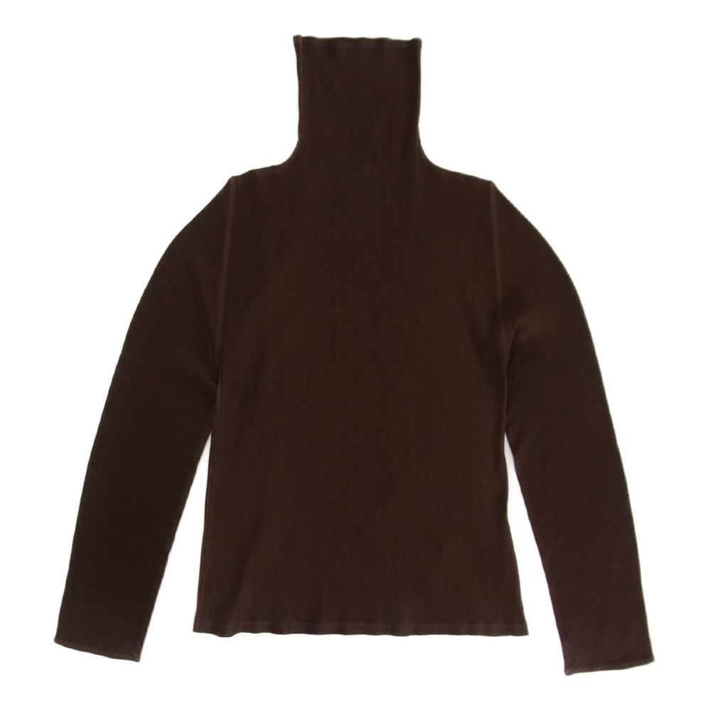 PLEATS PLEASE プリーツプリーズ イッセイミヤケ PP23-FK346 プリーツ加工 細プリーツ タートルネック カットソー 長袖 赤茶 ブラウン系 3【中古】