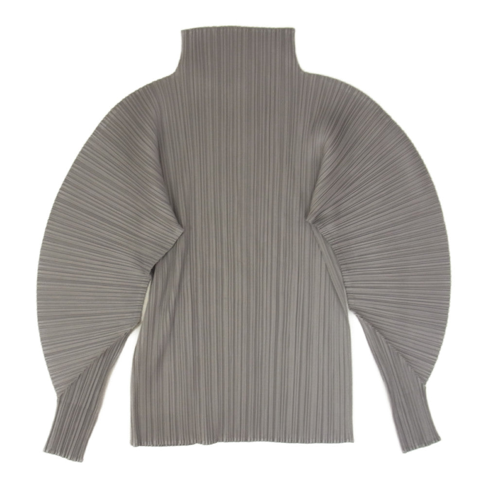 PLEATS PLEASE プリーツプリーズ イッセイミヤケ PP04-JK808 プリーツ加工 ボトルネック ドルマンスリーブ ロング カットソー 長袖 ブラウン グレー系 3【美品】【中古】