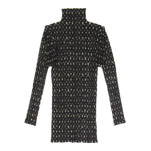 PLEATS PLEASE プリーツプリーズ イッセイミヤケ PP71-JK504 プリーツ加工 花柄 フラワー ボトルネック ロング カットソー 長袖 ブラック系 3【美品】【中古】