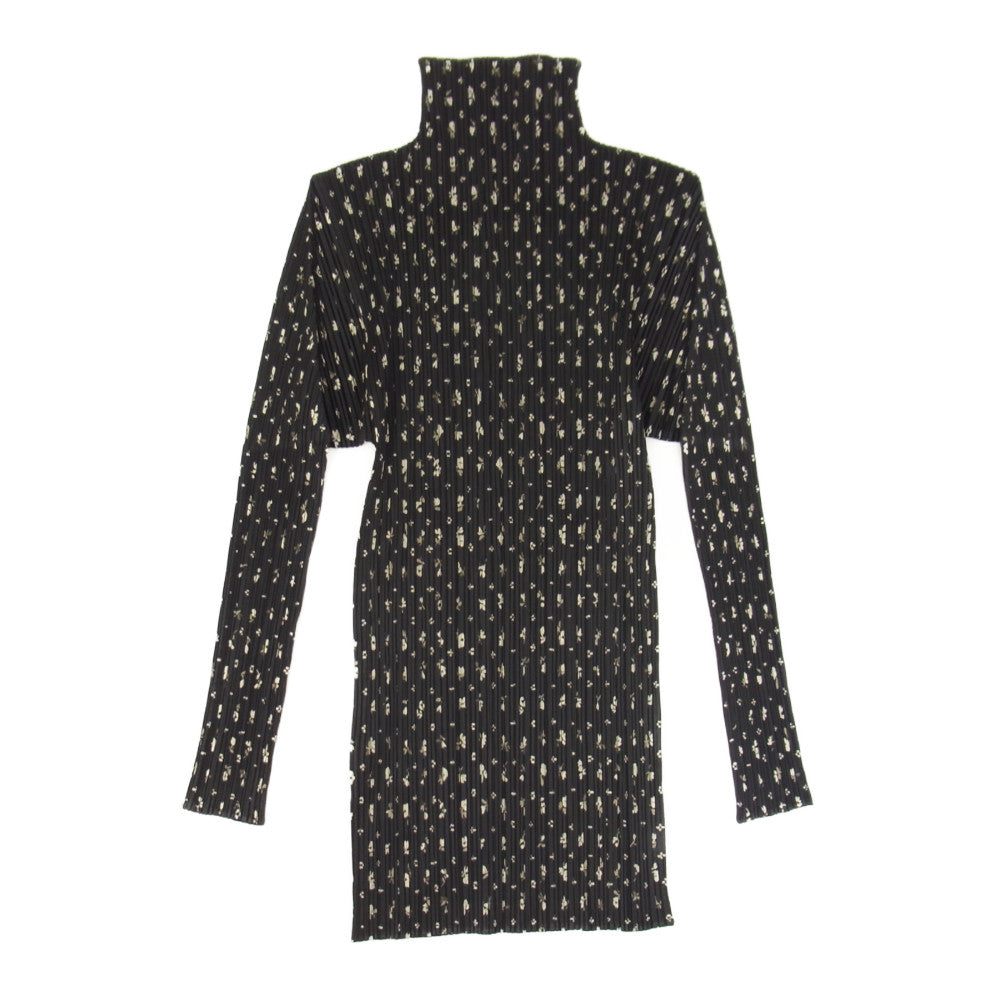 PLEATS PLEASE プリーツプリーズ イッセイミヤケ PP71-JK504 プリーツ加工 花柄 フラワー ボトルネック ロング カットソー 長袖 ブラック系 3【美品】【中古】