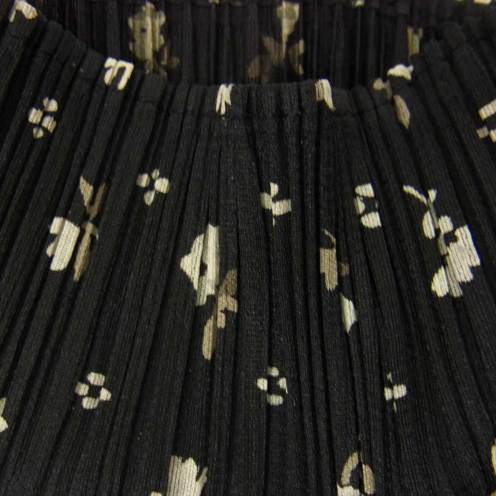 PLEATS PLEASE プリーツプリーズ イッセイミヤケ PP71-JK504 プリーツ加工 花柄 フラワー ボトルネック ロング カットソー 長袖 ブラック系 3【美品】【中古】
