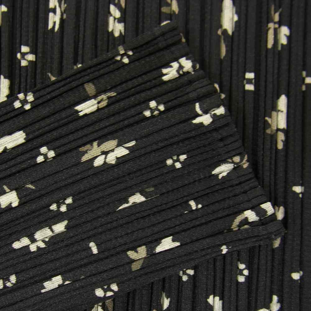 PLEATS PLEASE プリーツプリーズ イッセイミヤケ PP71-JK504 プリーツ加工 花柄 フラワー ボトルネック ロング カットソー 長袖 ブラック系 3【美品】【中古】
