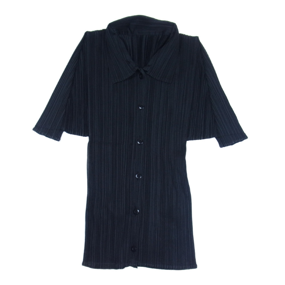 PLEATS PLEASE プリーツプリーズ イッセイミヤケ PP93-JK173 プリーツ加工 シャツ ブラウス 半袖 ブラック系 3【美品】【中古】