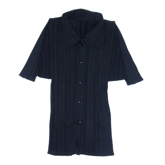PLEATS PLEASE プリーツプリーズ イッセイミヤケ PP93-JK173 プリーツ加工 シャツ ブラウス 半袖 ブラック系 3【美品】【中古】