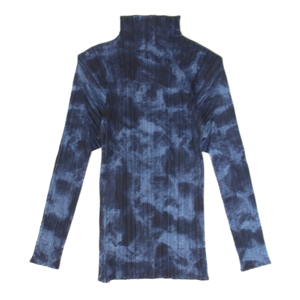 PLEATS PLEASE プリーツプリーズ イッセイミヤケ PP94-JK591 プリーツ加工 タイダイ ボトルネック カットソー 長袖 ネイビー系 3【美品】【中古】