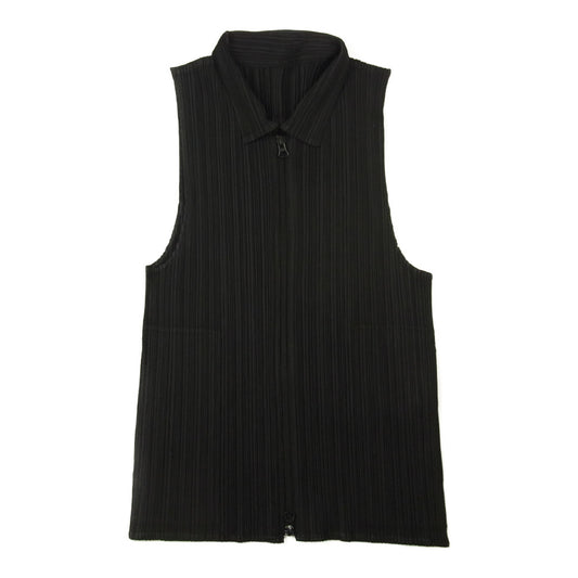 PLEATS PLEASE プリーツプリーズ イッセイミヤケ PP04-JE384 プリーツ加工 ノースリーブ ジップ シャツ ブラウス ブラック系 3【美品】【中古】