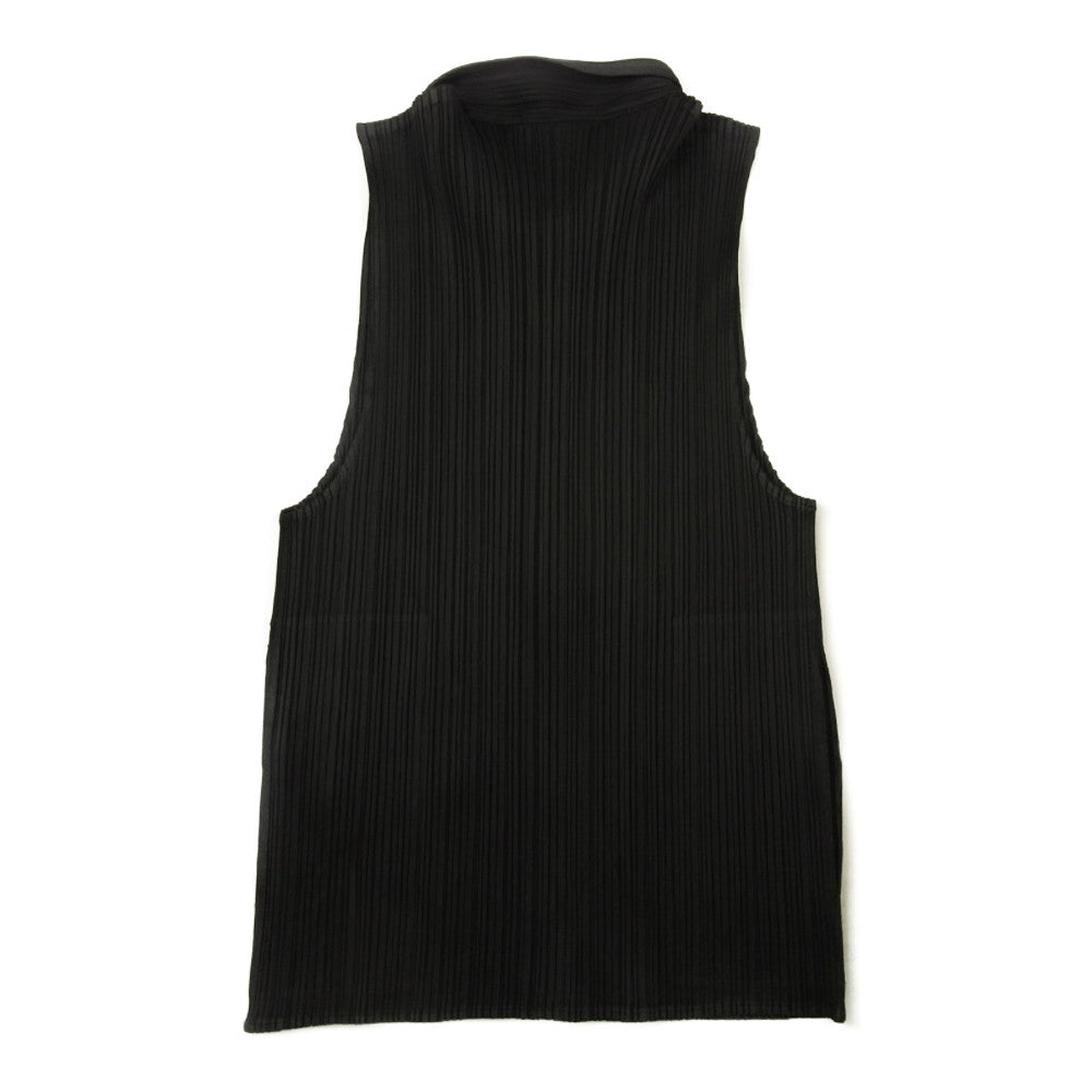 PLEATS PLEASE プリーツプリーズ イッセイミヤケ PP04-JE384 プリーツ加工 ノースリーブ ジップ シャツ ブラウス ブラック系 3【美品】【中古】