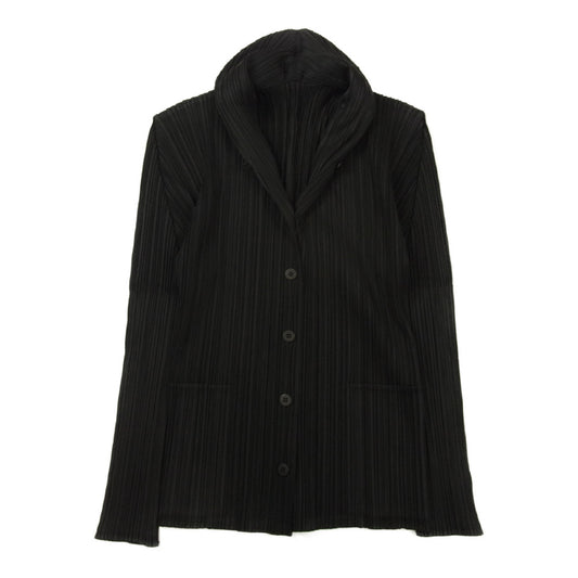 PLEATS PLEASE プリーツプリーズ イッセイミヤケ PP14-JD581 プリーツ加工 ショールカラー ジャケット 長袖 ブラック系 3【美品】【中古】