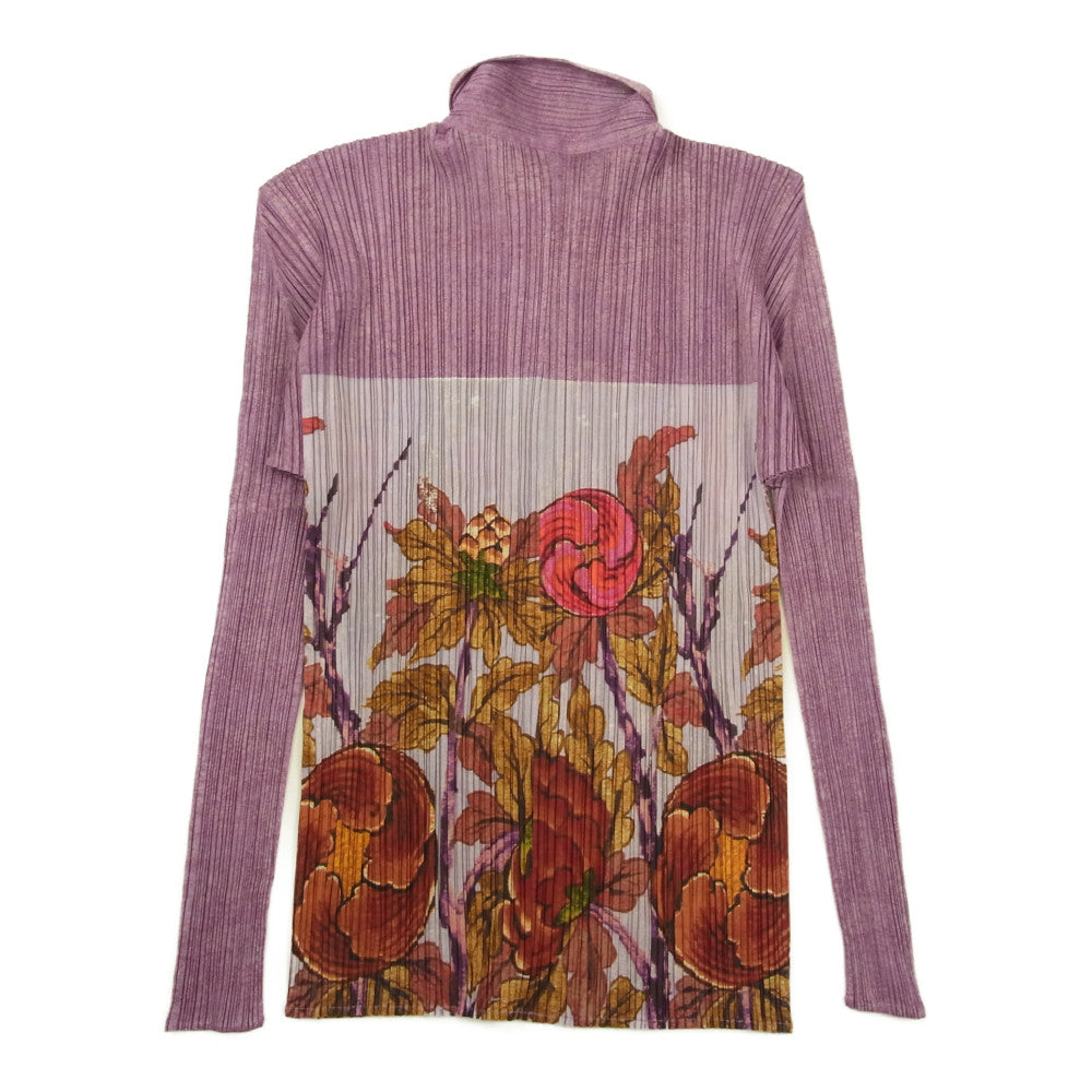 PLEATS PLEASE プリーツプリーズ イッセイミヤケ PP84-JK583 プリーツ加工 花柄 フラワー シャツ カットソー ラベンダー パープル系 3【美品】【中古】