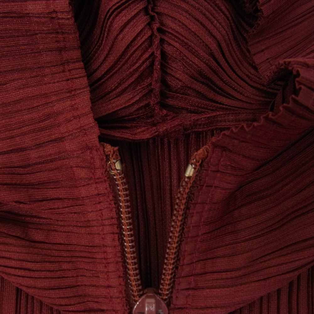 PLEATS PLEASE プリーツプリーズ イッセイミヤケ PP74-JD368 プリーツ加工 フード付き ジップ ワンピース パーカー 長袖  エンジ系 3【美品】【中古】