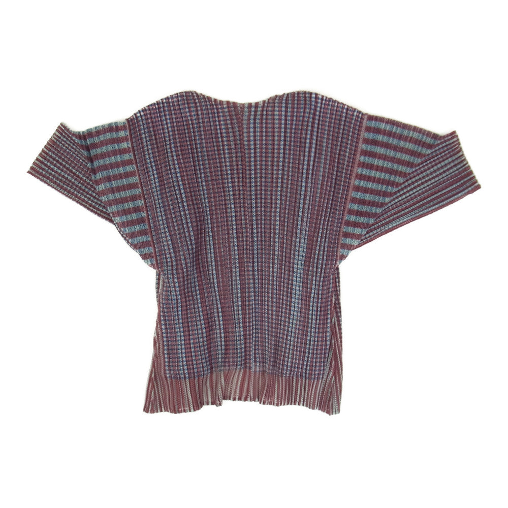 PLEATS PLEASE プリーツプリーズ イッセイミヤケ PP14-JO162 プリーツ加工 メッシュ レイヤード クレイジーパターン ストライプ カーディガン マルチカラー系 3【美品】【中古】