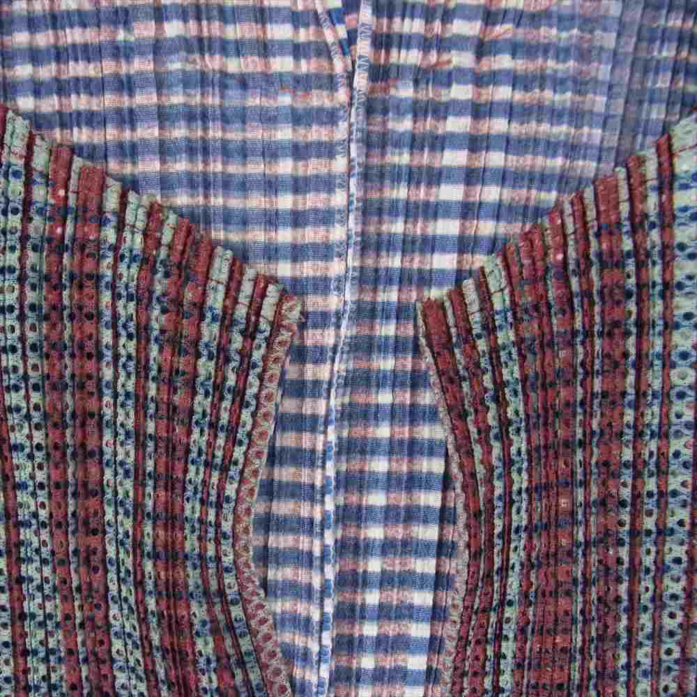 PLEATS PLEASE プリーツプリーズ イッセイミヤケ PP14-JO162 プリーツ加工 メッシュ レイヤード クレイジーパターン ストライプ カーディガン マルチカラー系 3【美品】【中古】