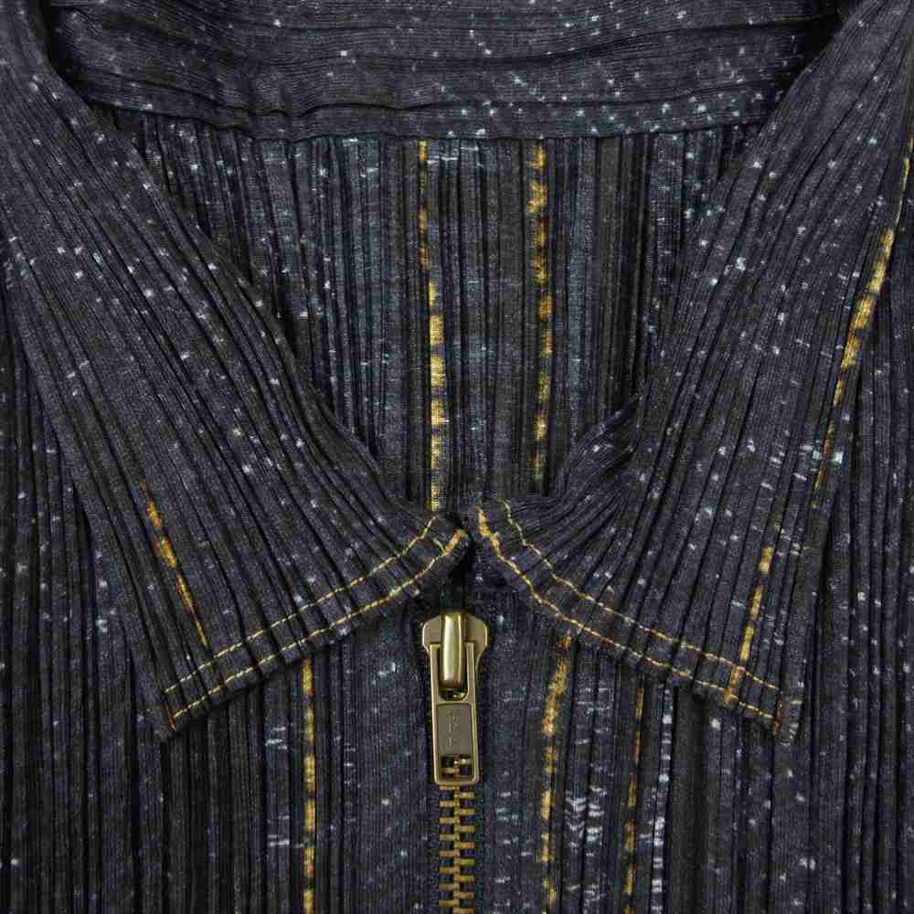 PLEATS PLEASE プリーツプリーズ イッセイミヤケ PP94-JD643 プリーツ加工 デニム プリント 転写 ジップ ジャケット ネイビー系 3【美品】【中古】