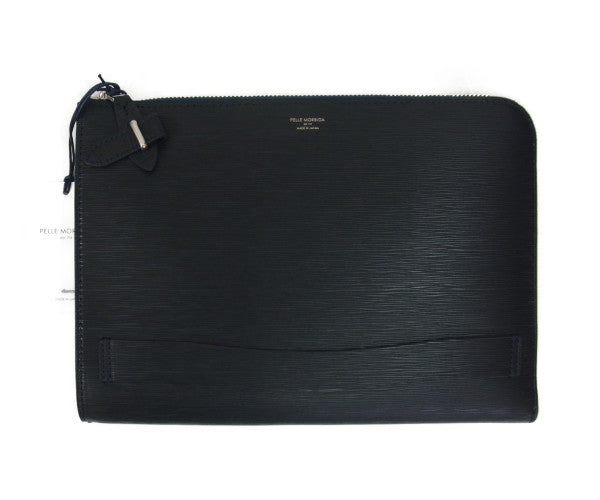 PELLE MORBIDA ペッレモルビダ PMO-CA205 Capitano キャピターノ エンボスレザークラッチバッグ ネイビー系【新古品】【未使用】【中古】
