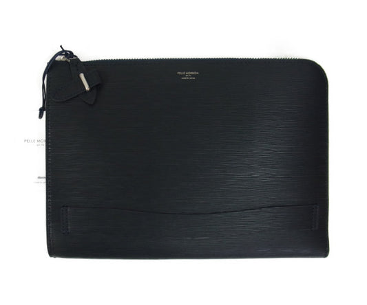 PELLE MORBIDA ペッレモルビダ PMO-CA205 Capitano キャピターノ エンボスレザークラッチバッグ ネイビー系【新古品】【未使用】【中古】