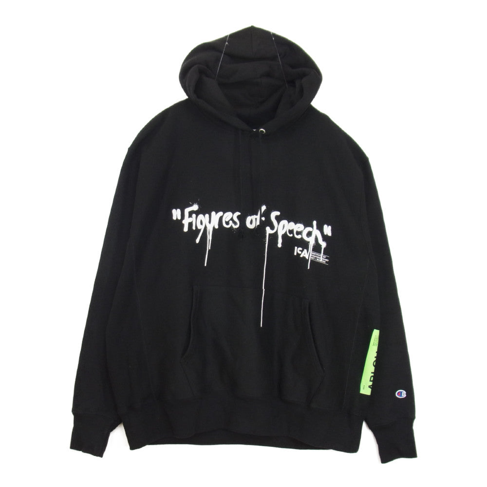 ヴァージルアブロー ICA FOS GHOST HOODIE チャンピオン プリント プルオーバー フーディー パーカー ブラック系 XL【中古】