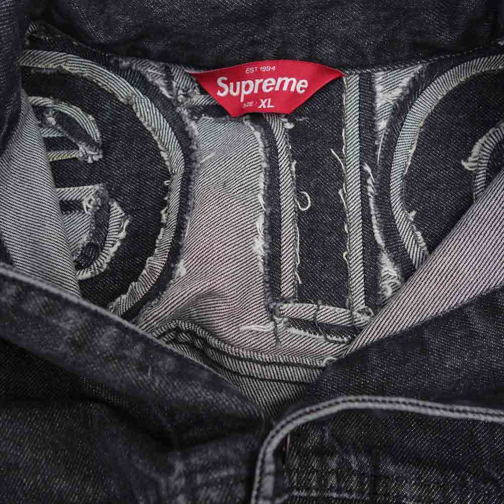 Supreme シュプリーム 22SS Inset Logo Denim Trucker Jacket インセット ロゴ デニム トラッカー ジャケット ブラック系 XL【新古品】【未使用】【中古】