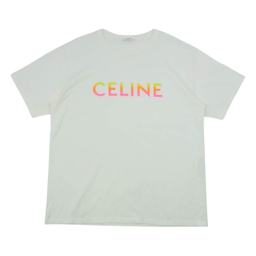 CELINE セリーヌ 22SS 2X10B671Q グラデーション ロゴプリント ルーズ クルーネック Tシャツ ホワイト系 L【美品】【中古】