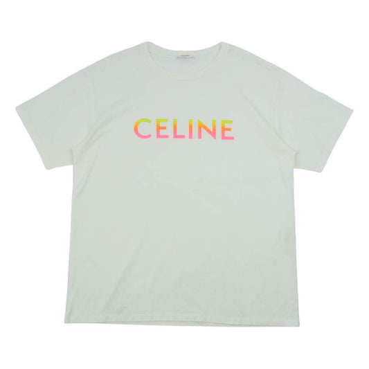 CELINE セリーヌ 22SS 2X10B671Q グラデーション ロゴプリント ルーズ クルーネック Tシャツ ホワイト系 L【美品】【中古】