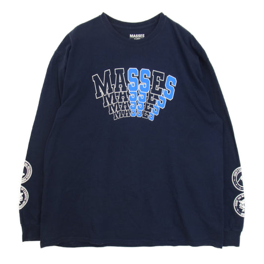 MASSES マシス T-SHIRT L/S ロゴ プリント 長袖 Tシャツ ネイビー系 XL【中古】