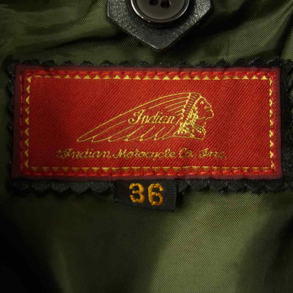 INDIAN MOTOCYCLE インディアン モトサイクル ボア襟付き サイドレース シングル レザー ライダース ジャケット ブラック系 36【中古】