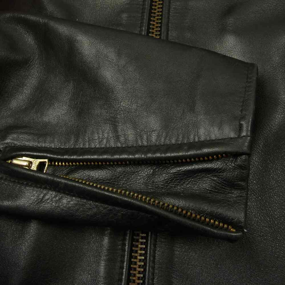 INDIAN MOTOCYCLE インディアン モトサイクル ボア襟付き サイドレース シングル レザー ライダース ジャケット ブラック系 36【中古】