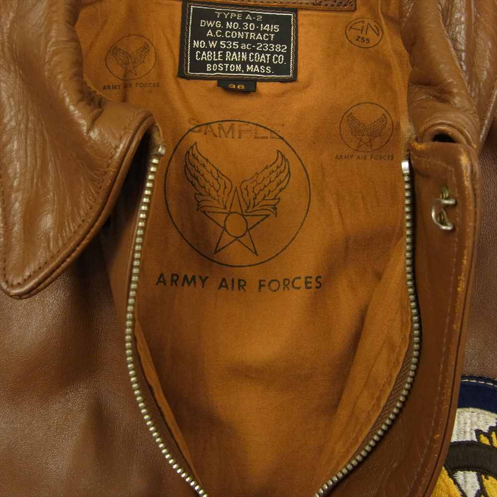 The REAL McCOY'S ザリアルマッコイズ TYPE A-2 CABLE RAIN COAT CO. 実名復刻 ワッペン カスタム フライト ミリタリー ジャケット ブラウン系 36【中古】
