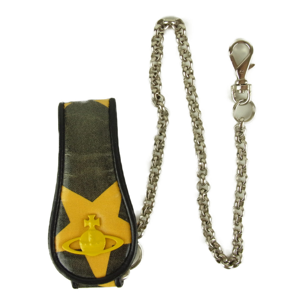 Vivienne Westwood ヴィヴィアンウエストウッド ウォレットチェーン付 二つ折り財布 コンパクトウォレット ブラック系 イエロー系【中古】