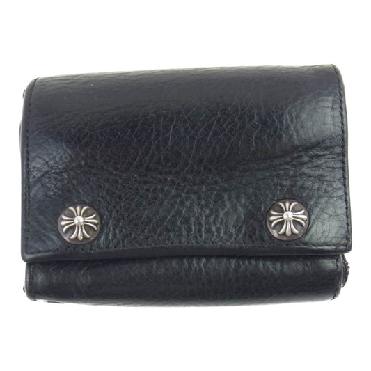 CHROME HEARTS クロムハーツ（原本無） 3FOLD 3フォールド クロスボタン レザー ウォレット ブラック系【中古】