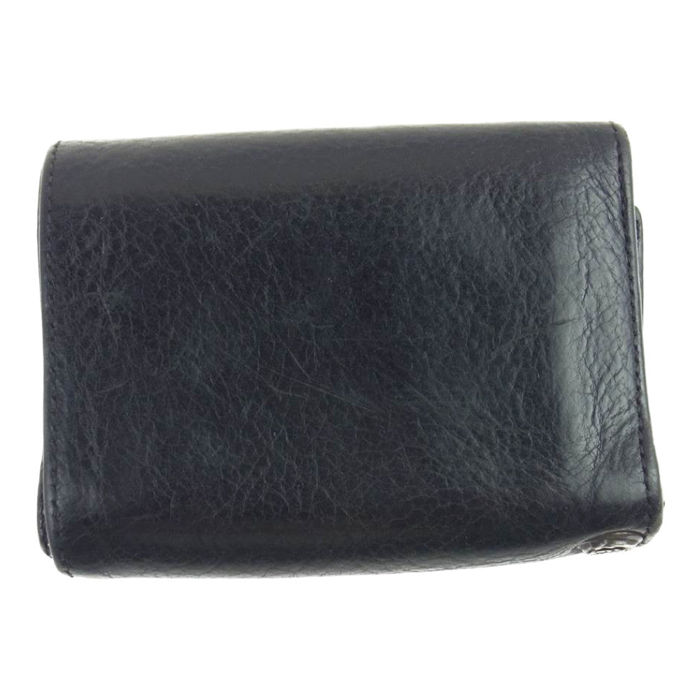 CHROME HEARTS クロムハーツ（原本無） 3FOLD 3フォールド クロスボタン レザー ウォレット ブラック系【中古】