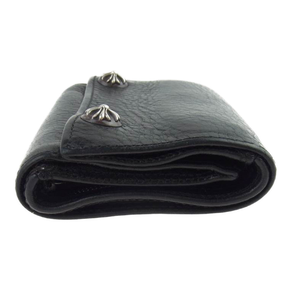 CHROME HEARTS クロムハーツ（原本無） 3FOLD 3フォールド クロスボタン レザー ウォレット ブラック系【中古】