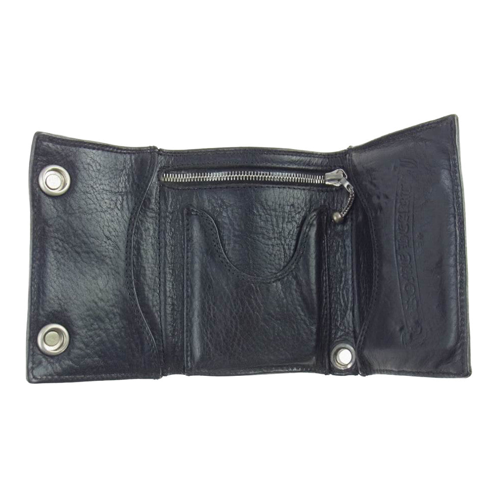 CHROME HEARTS クロムハーツ（原本無） 3FOLD 3フォールド クロスボタン レザー ウォレット ブラック系【中古】