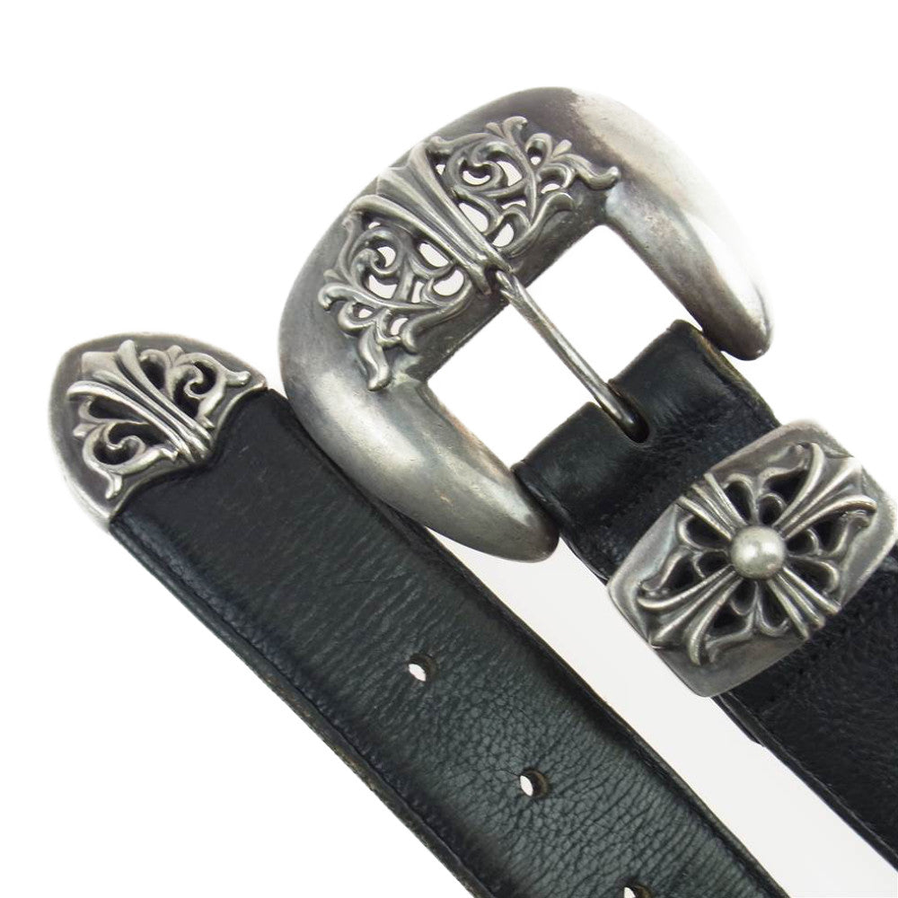 CHROME HEARTS クロムハーツ（原本無） クラシック 33PC 3ピース レザー ベルト ブラック系【中古】