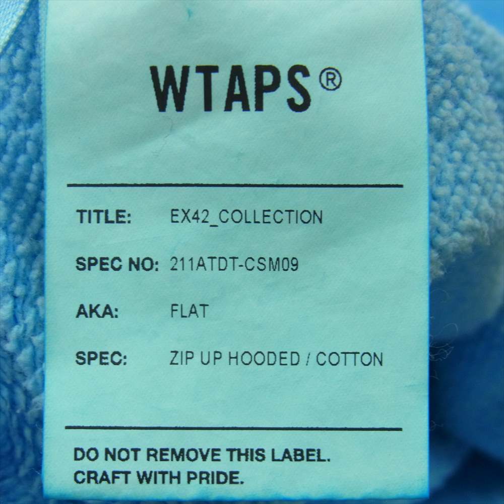 WTAPS ダブルタップス 21SS 211ATDT-CSM09 flat zip up hooded フラット ジップ アップ フーデッド 製品染め 起毛加工 スウェット パーカー ライトブルー系 04【中古】