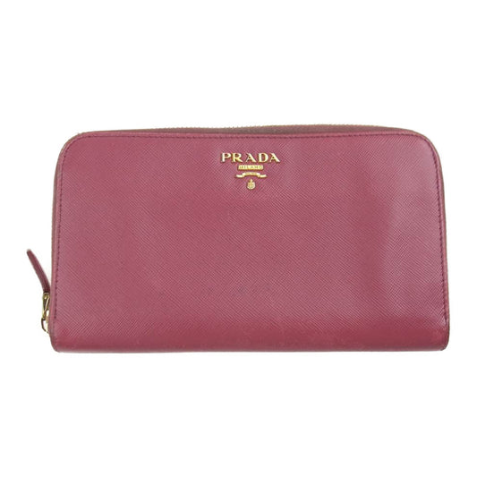 PRADA プラダ サフィアーノ レザー ラウンド ファスナー 長財布 ウォレット ピンク系【中古】