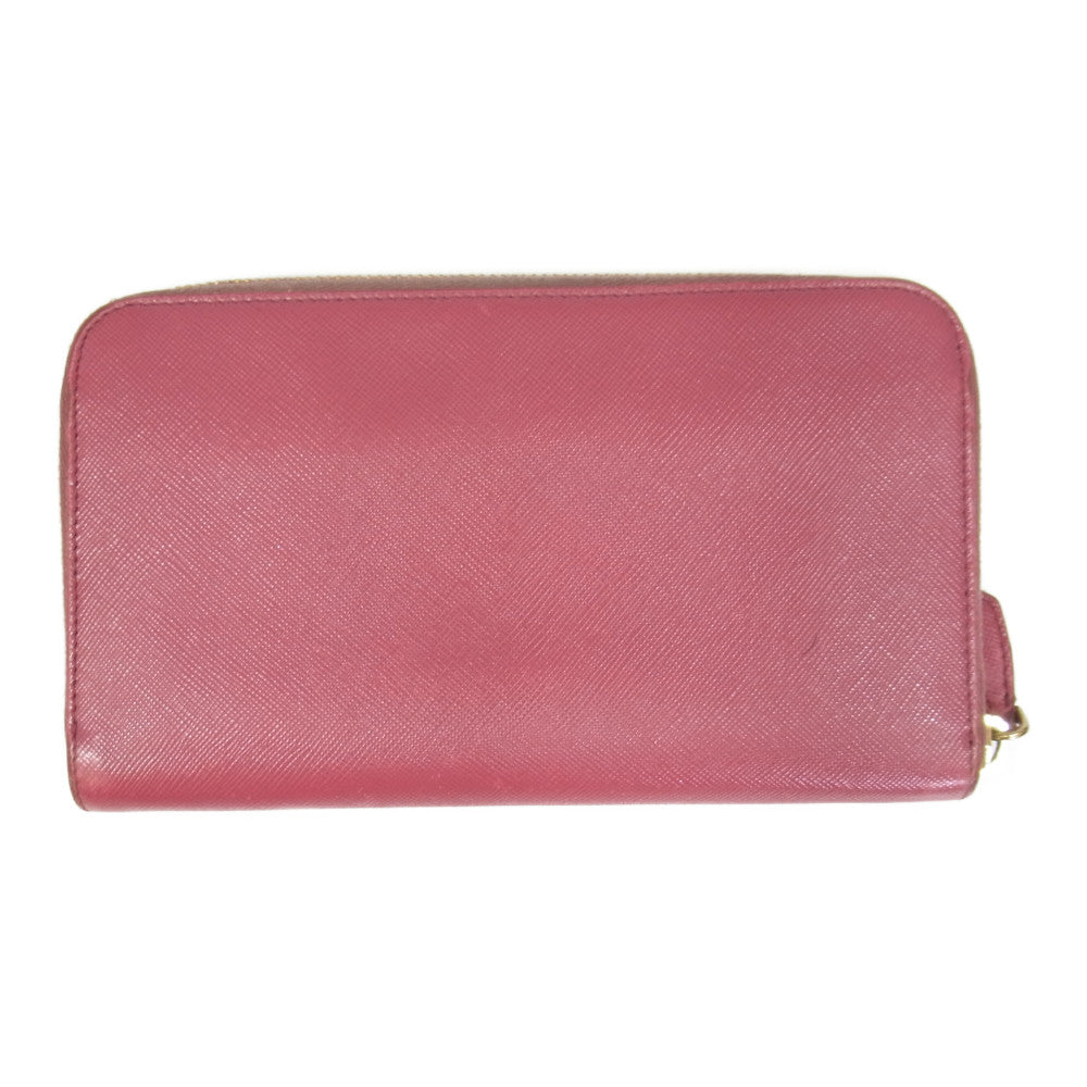 PRADA プラダ サフィアーノ レザー ラウンド ファスナー 長財布 ウォレット ピンク系【中古】