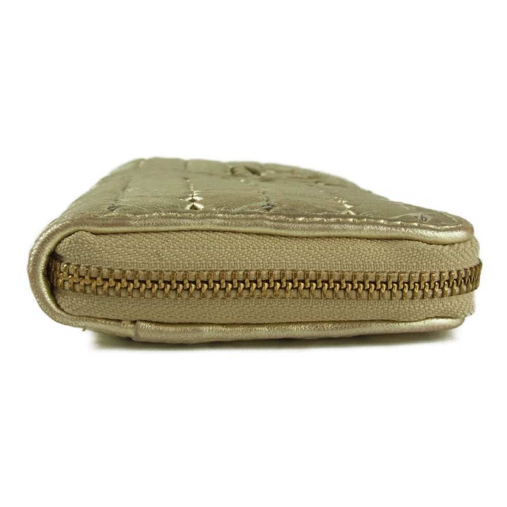 Anya Hindmarch アニヤ・ハインドマーチ Neeson Purse Gold リボン レザー ロング ウォレット ラウンドファスナー 長財布 ゴールド系【中古】