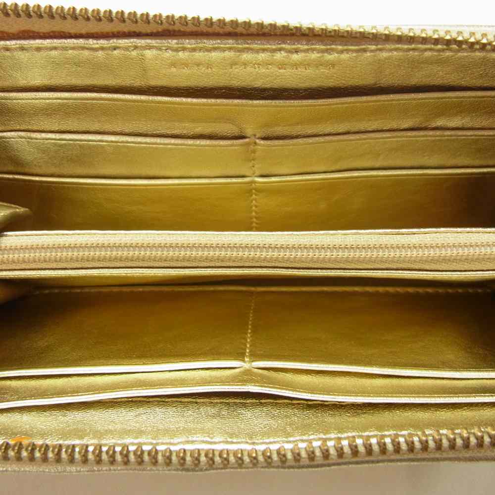 Anya Hindmarch アニヤ・ハインドマーチ Neeson Purse Gold リボン レザー ロング ウォレット ラウンドファスナー 長財布 ゴールド系【中古】