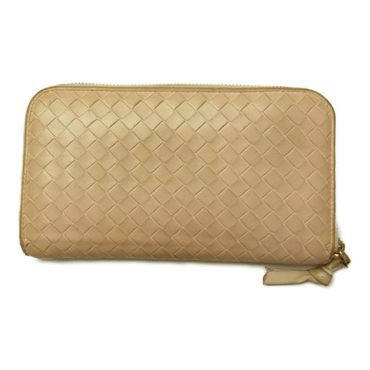 BOTTEGAVENETA ボッテガヴェネタ イントレチャート ラウンドジップ ロングウォレット 長財布 ベージュ系【中古】