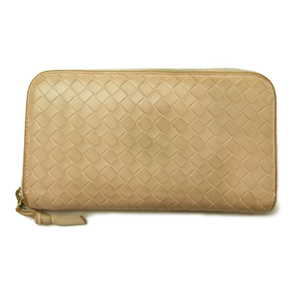 BOTTEGAVENETA ボッテガヴェネタ イントレチャート ラウンドジップ ロングウォレット 長財布 ベージュ系【中古】