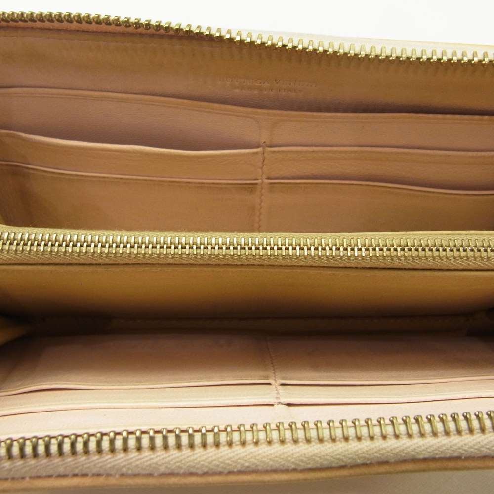 BOTTEGAVENETA ボッテガヴェネタ イントレチャート ラウンドジップ ロングウォレット 長財布 ベージュ系【中古】