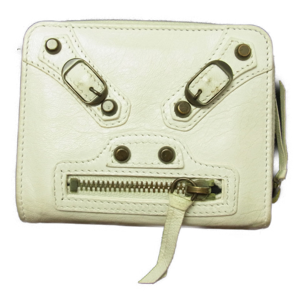 BALENCIAGA バレンシアガ 168503 エディターズ レザー 二つ折り コンパクト ウォレット ホワイト系【中古】